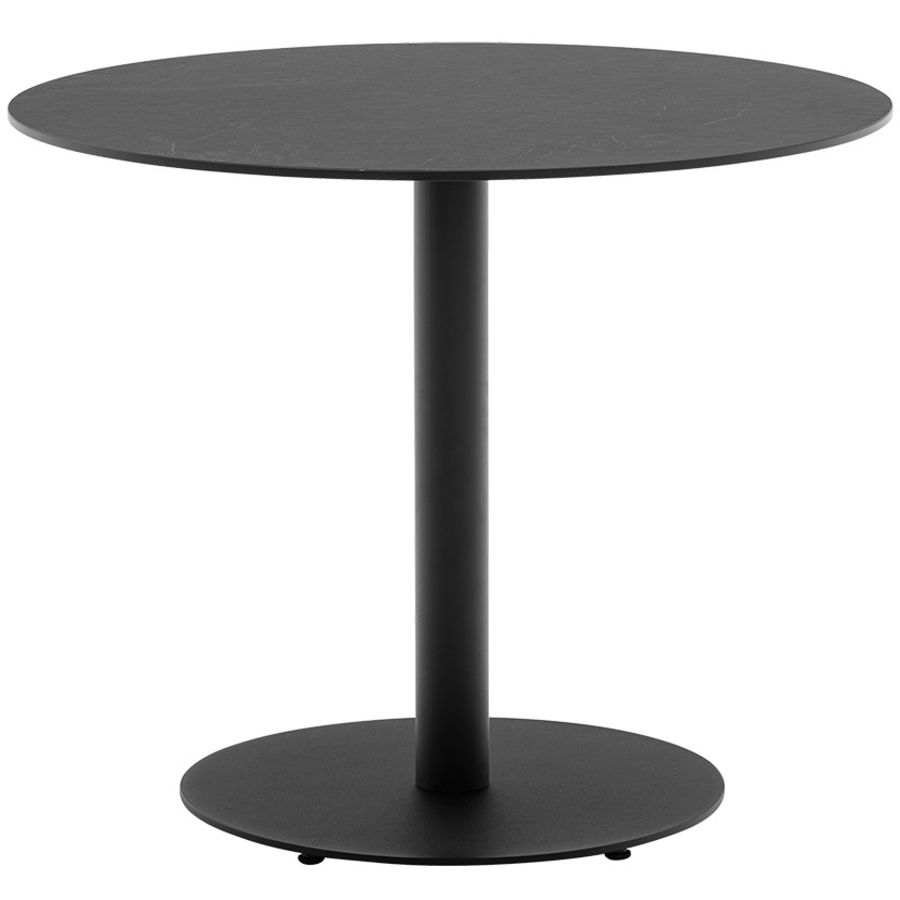 Schwarz Metall, den matt Außen- Füßen. COCKTAIL-Tisch Ideal aus für mit H 76 cm und Runde Cocktail T verstellbaren Loungebereich. Platte aus rund 90 Metall B Esstisch 90