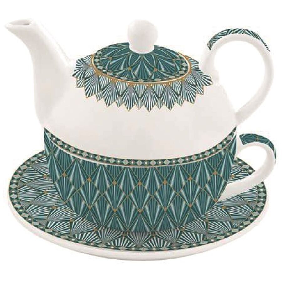 Teekanne Easy Life Porzellan Weiss/grün LIVIQUE