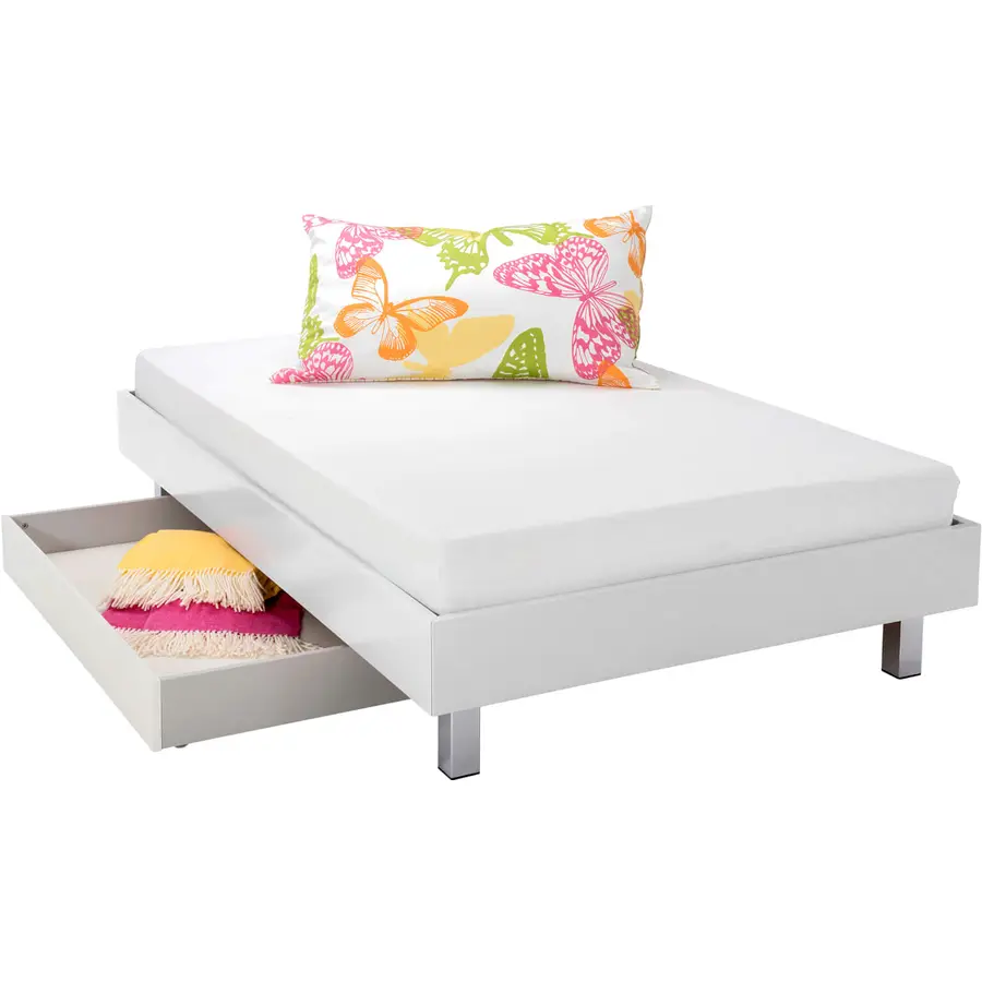 Bett Smart Weiss, Chrom Holzwerkstoff, Stahl 120 x 200 cm