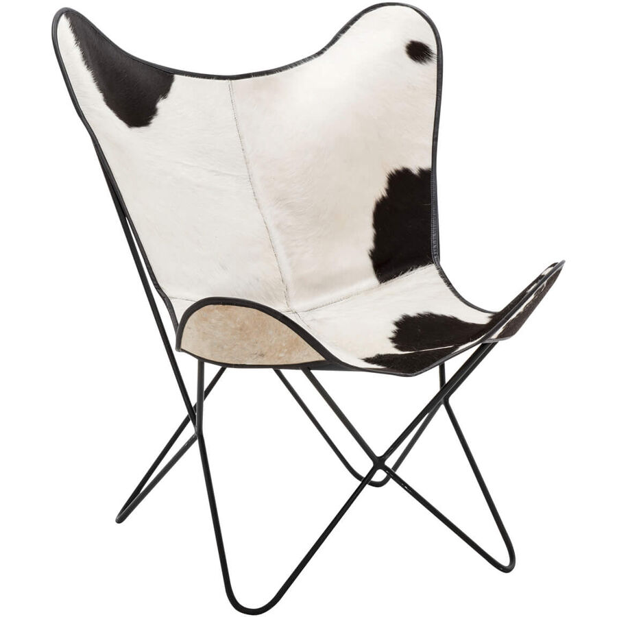 Sessel Wengen Schwarz/Weiss/Braun Leder/Eisen 75 cm 87 cm