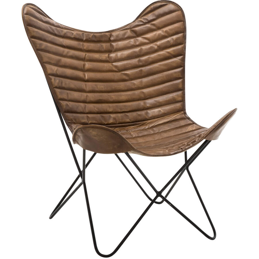 Sessel Wengen Braun/Schwarz Leder/Eisen 75 cm 87 cm – Farbe: braun, schwarz – Material: Leder, Eisen – Sessel