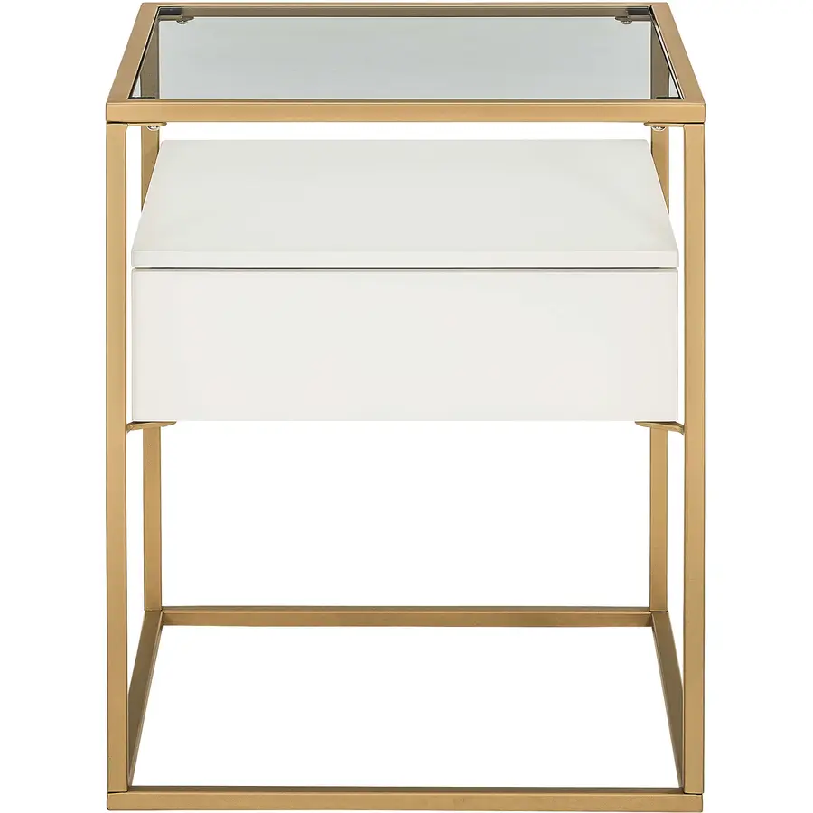 Nachttisch Lennon Weiss, Gold, Transparent MDF, Metall, Glas B 43 H 54 cm