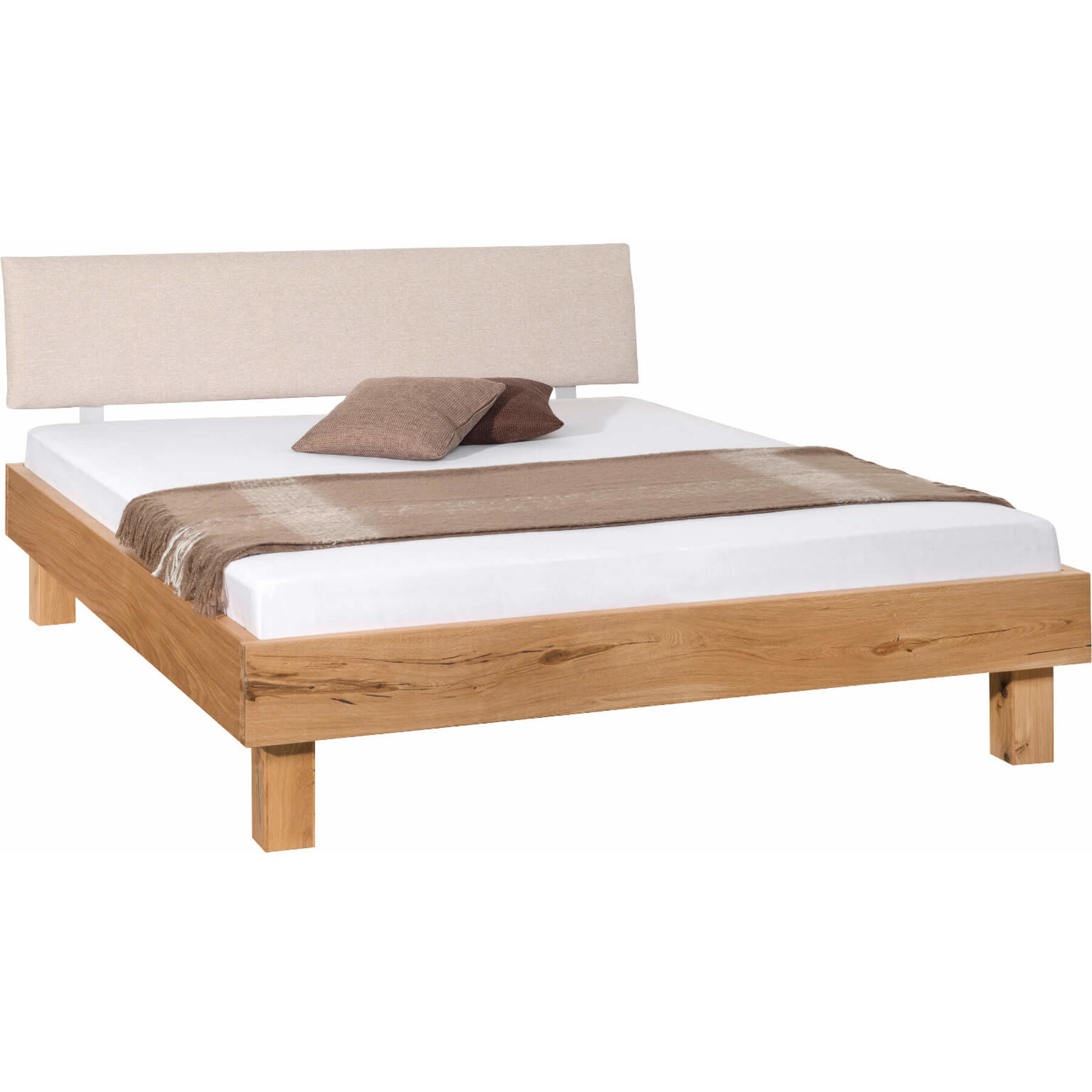 Modular Bett Reto Wildeiche furniert/Buche Beige/Natur Massivholz 160 x 200 cm