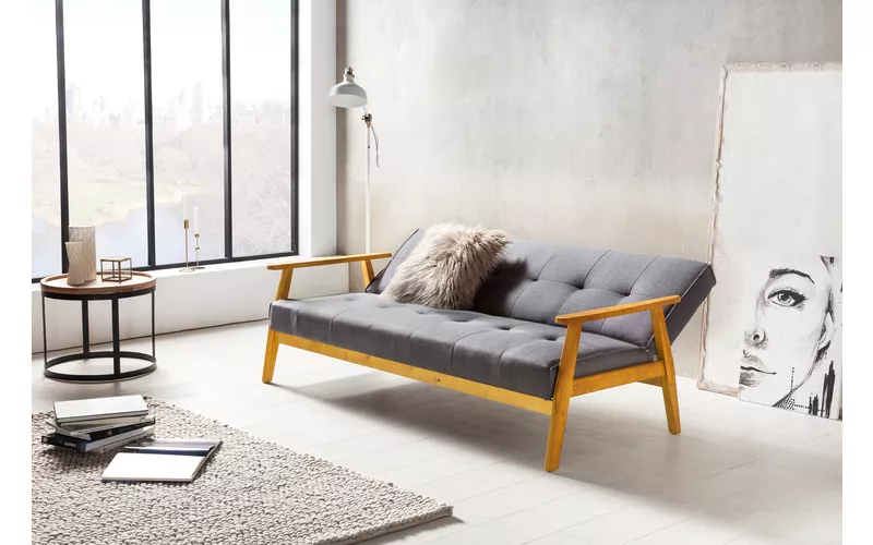 Vielseitiges Bettsofa Fury Stoff, Holz Dunkelgrau, Natur B 190 cm T 85 cm