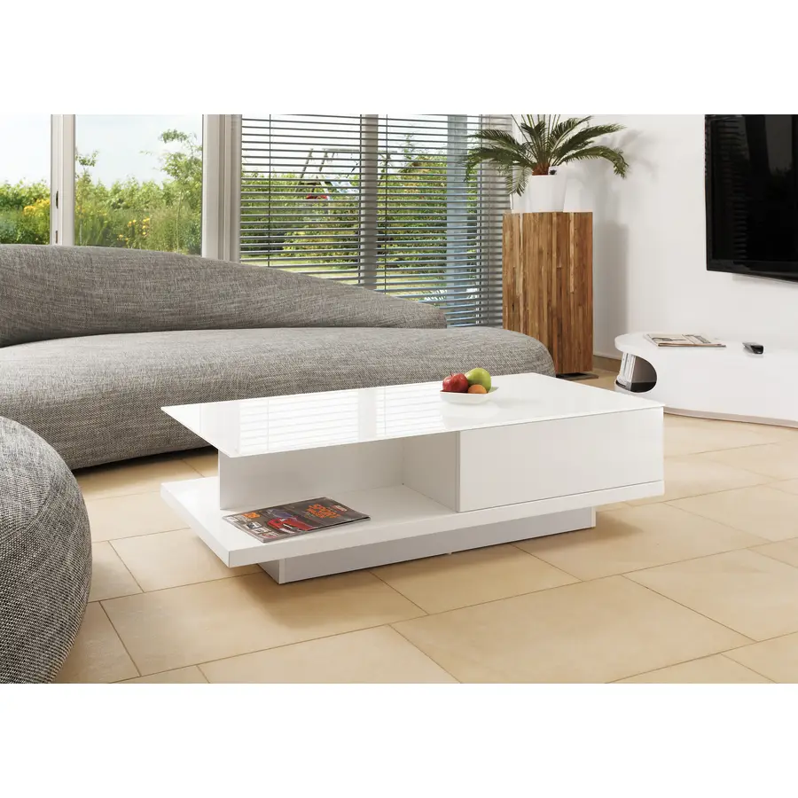 Salontisch Jonny weiss Holz, glas, MDF B 120 T 60 cm