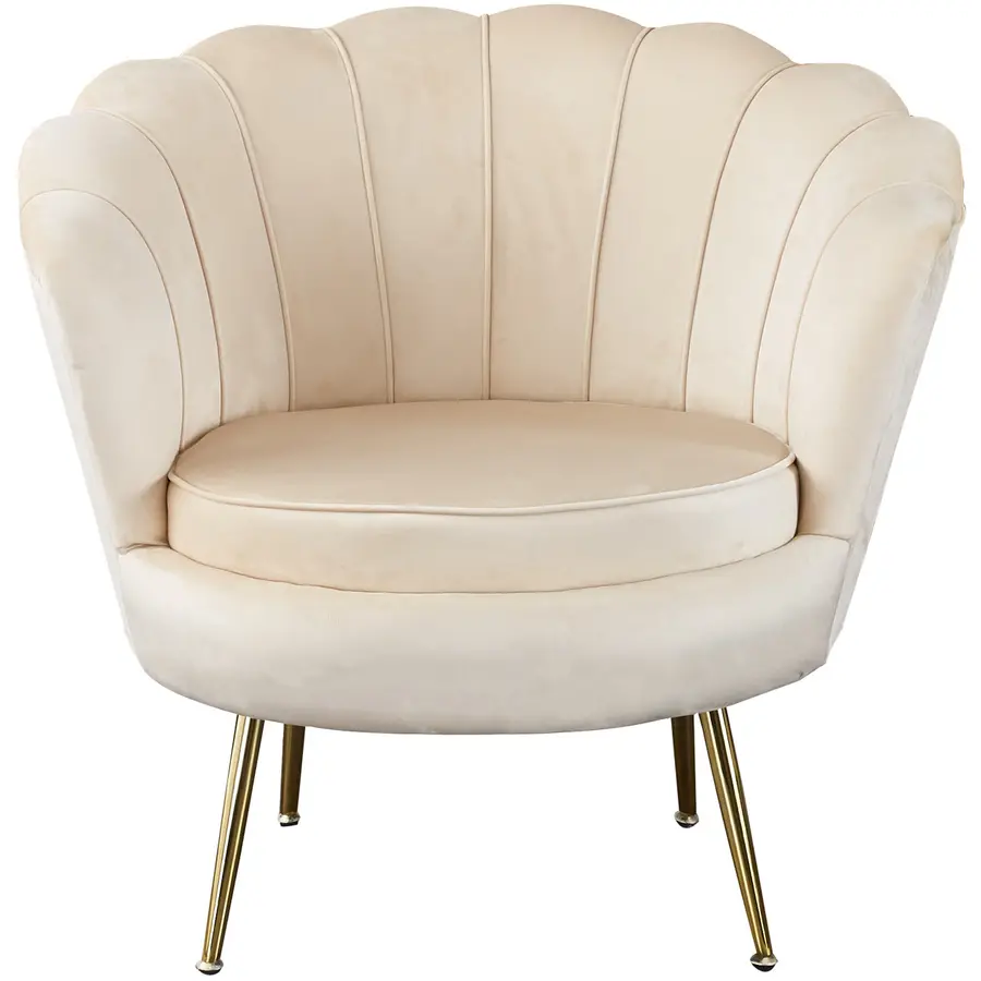 Stilvoller Sessel Pedro Samt, Metall Beige, Gold B 76 cm T 76 cm H 78 cm