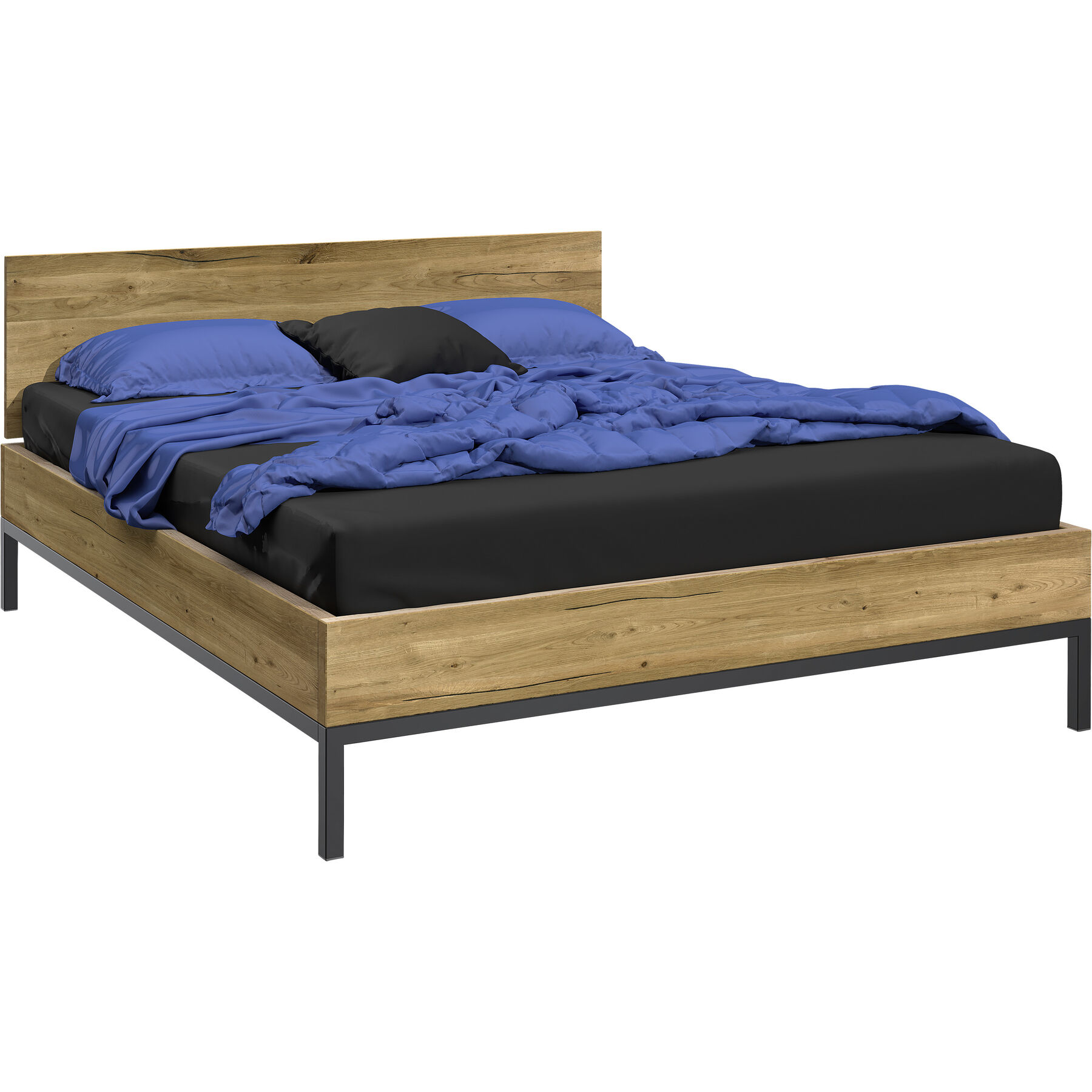Bett Holz Werk Metall/Sumpfeiche Nature Massivholz 160 x 200 cm