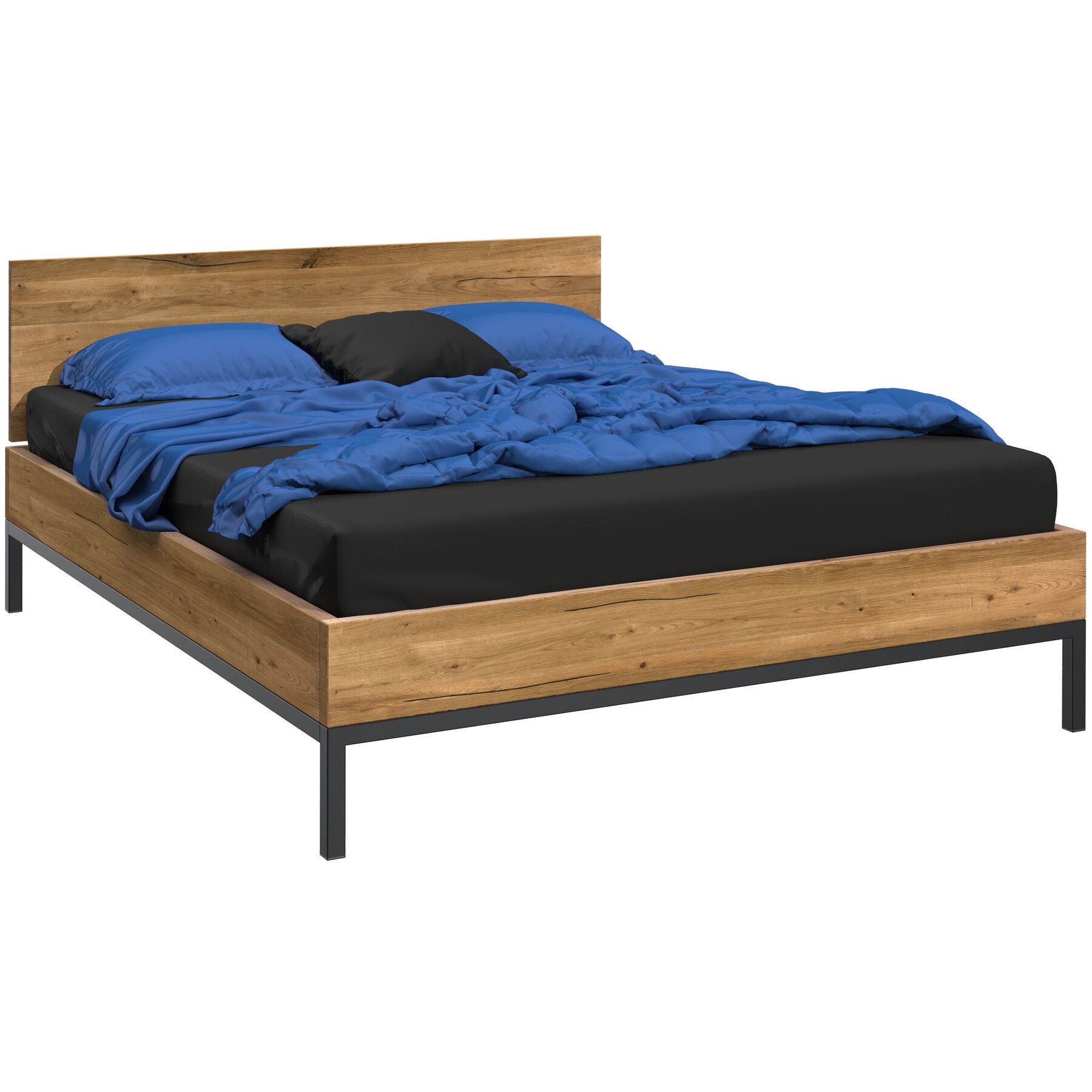 Bett Holz Werk Metall/Sumpfeiche Nature Massivholz 180 x 200 cm