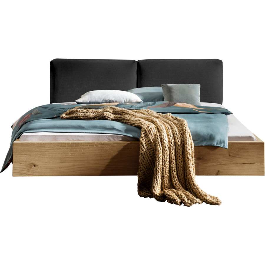Bett Venya Braun/Schwarz Holz/Stoff 180 x 200 cm - Farbe: Natur, Anthrazit - Material: Eiche, Stoff - Bett