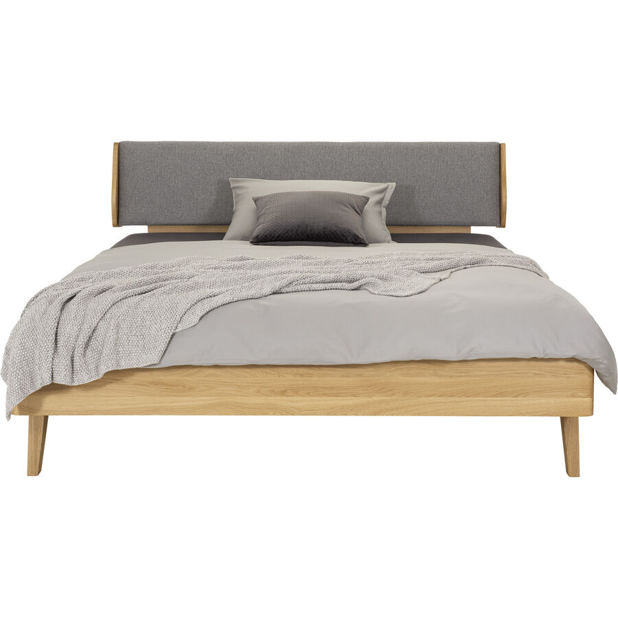 Bett Lund Grau/Braun Holz/Stoff 180 x 200 cm - Farbe: Grau, Natur - Material: Eiche, Stoff - Bett