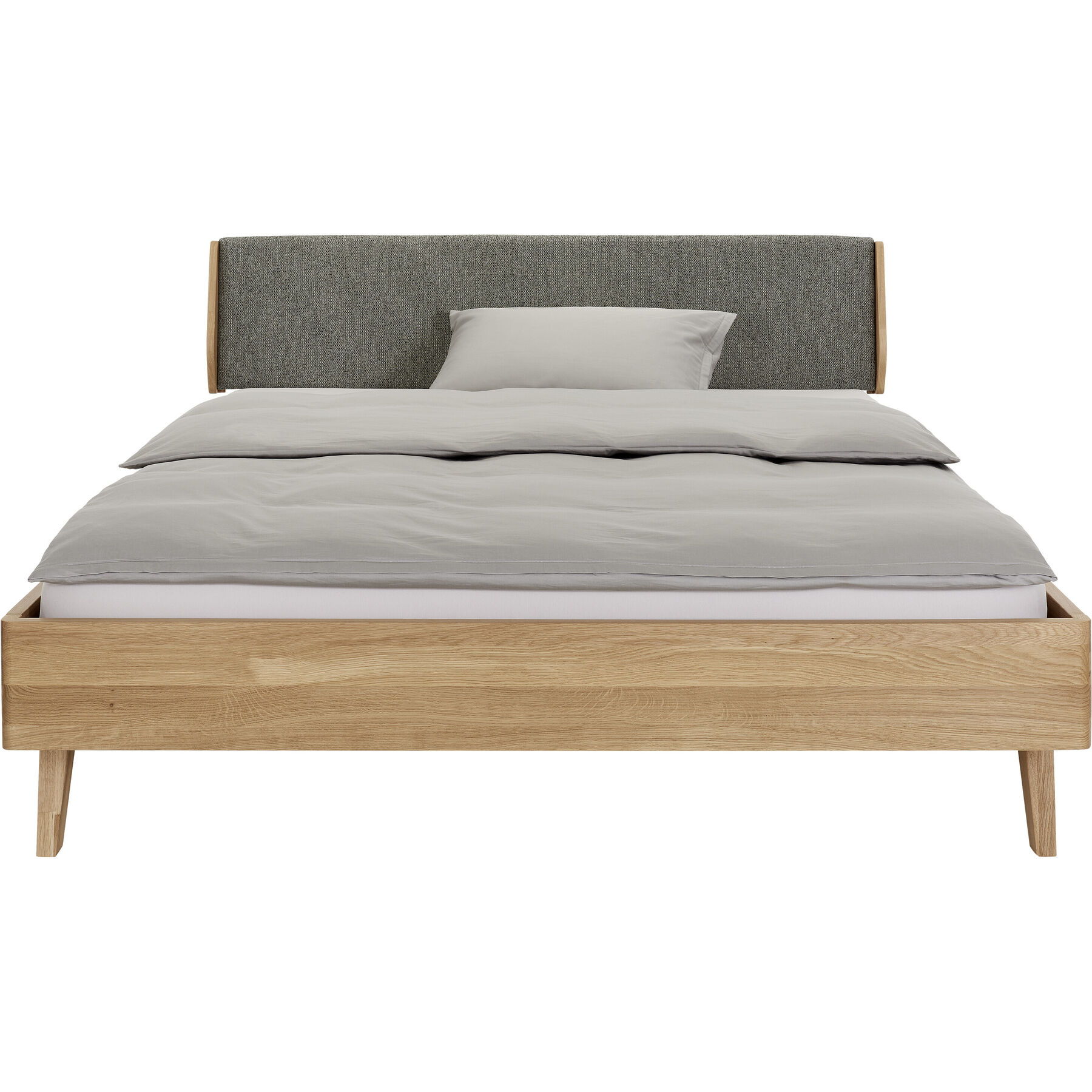 Bett Lund Grau, Natur Eiche Massivholz 160 x 200 cm - Material: Eiche, Stoff