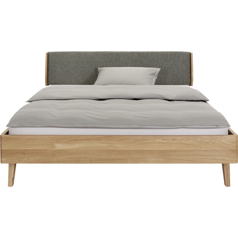 Bett Lund Grau/Braun Holz/Stoff 160 x 200 cm - Farbe: Grau, Natur - Material: Eiche, Stoff - Bett