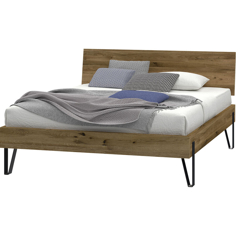 Bett Holz Werk Braun Holz 160 x 200 cm - Farbe: eiche - Material: Sumpfeiche - Bett