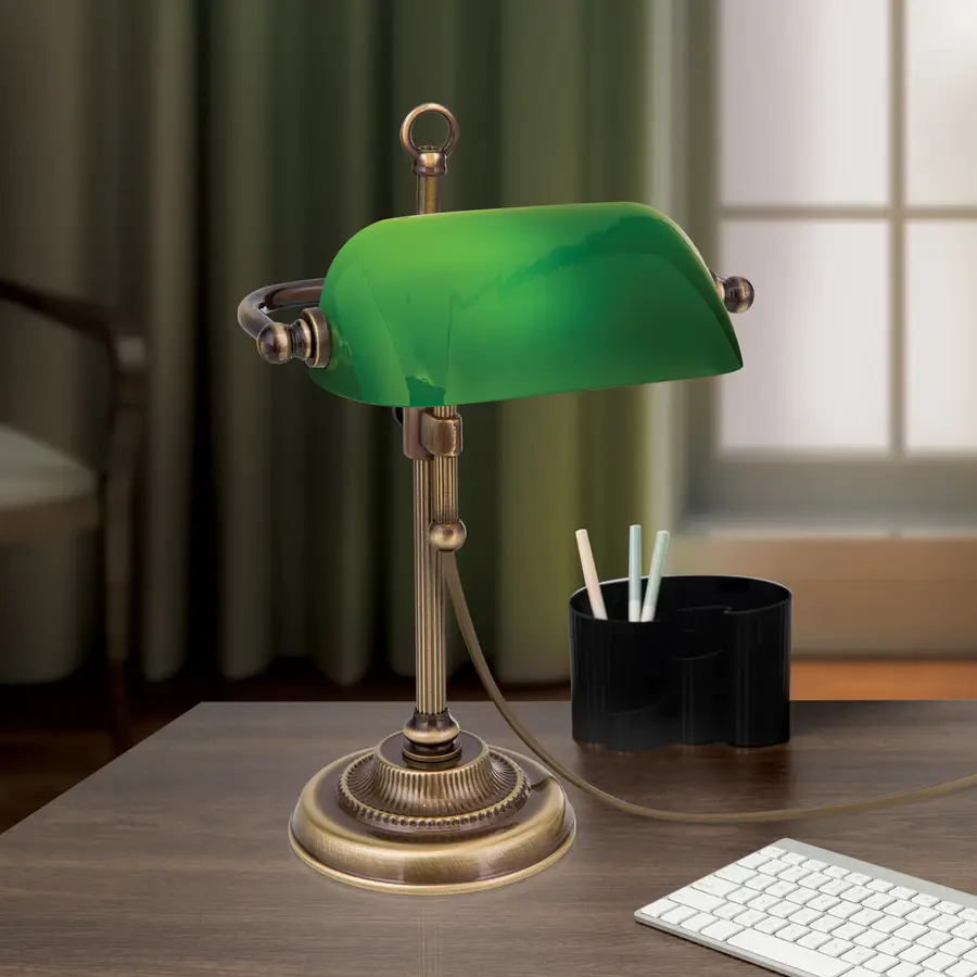 Tischlampe Harvard patina/grün Messing/Glas H 32 cm