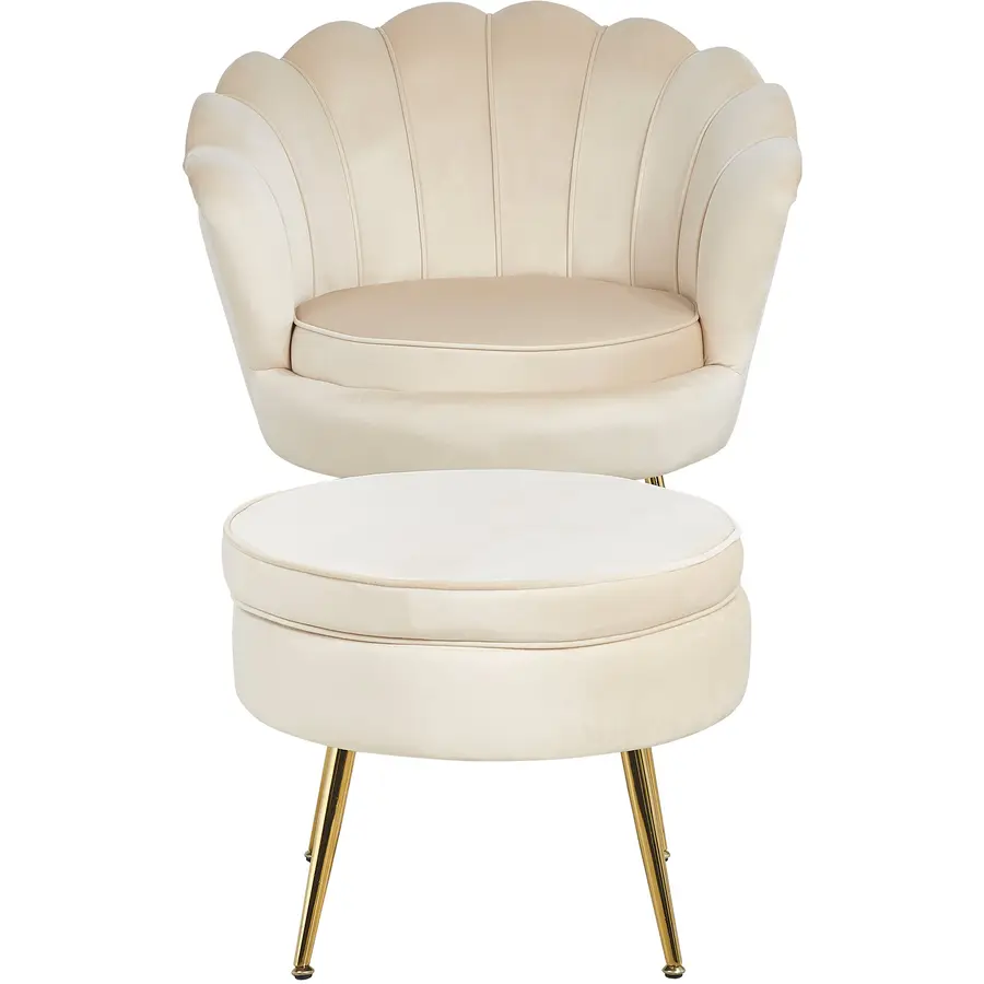 Hocker Khloe Beige, Gold Samt, Metall B 52 H 41 cm