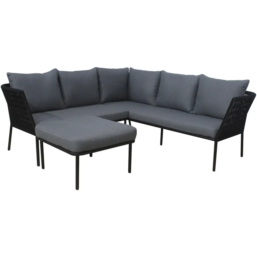 Gartenlounge Violo schwarz Metall/Seil 6 B 194 T 194 cm