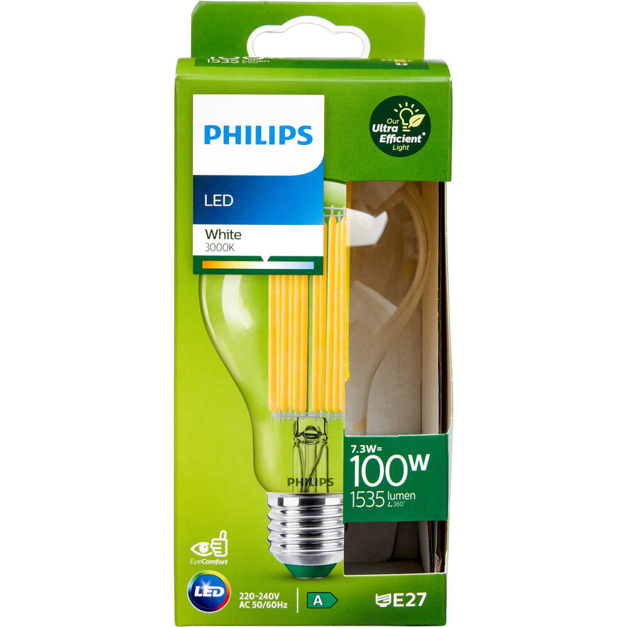 Philips Philips Classic ultraeffiziente LED-Lampe mit Energieeffizienzklasse A, ersetzt 100W, E27 Sockel, klar, warmweiß (2700K)