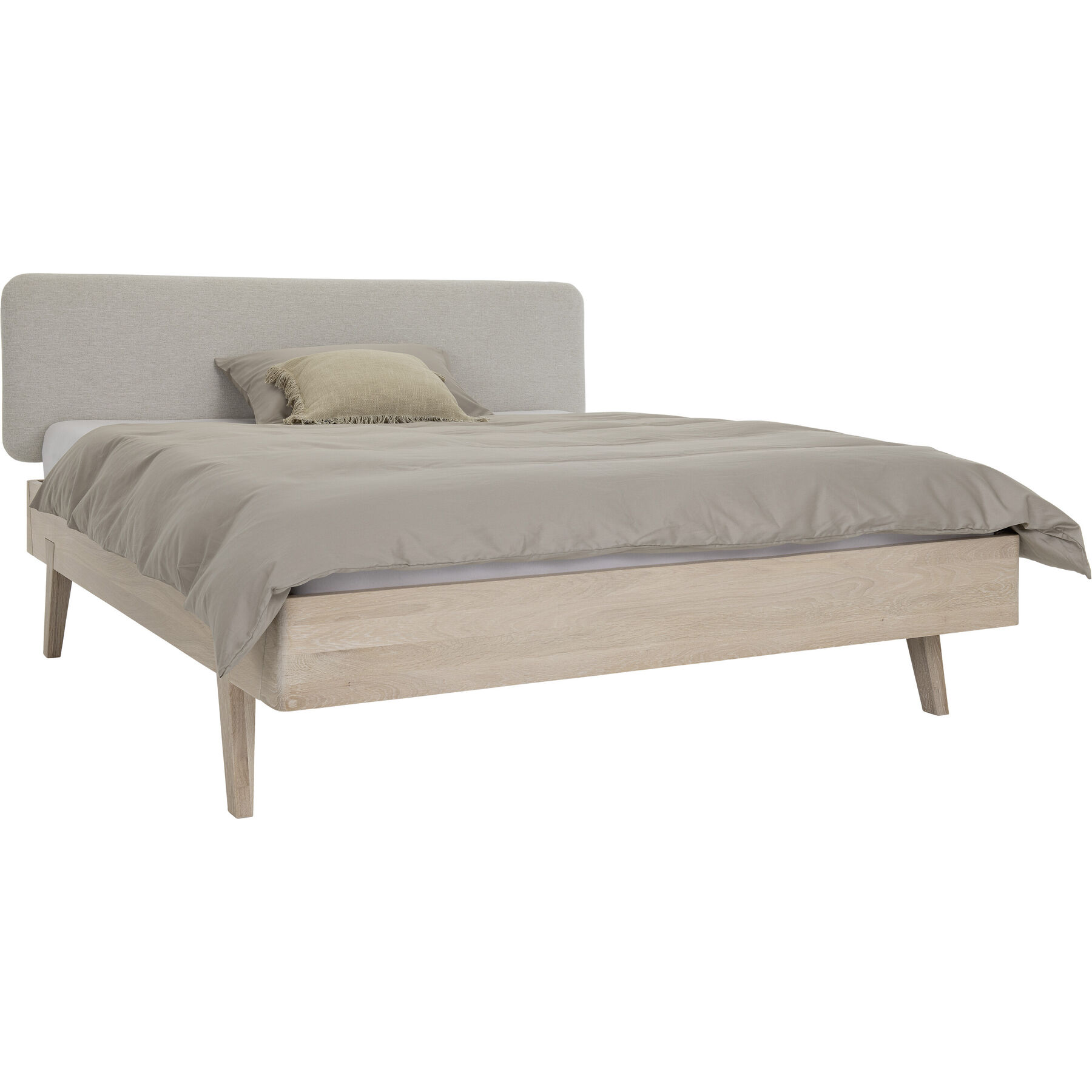 Bett Lund Hellgrau, Natur Eiche, Stoff Massivholz 160 x 200 cm - Möbel Konfigurator: Traummöbel individuell zusammenstellen