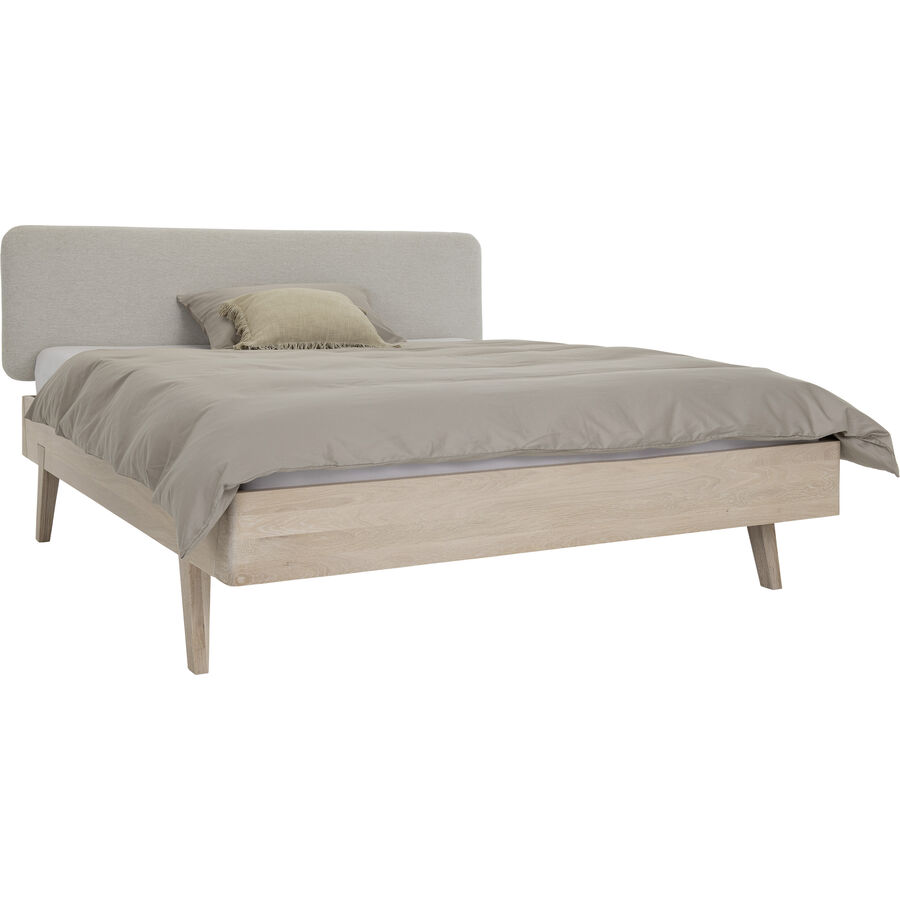 Bett Lund Grau/Beige Holz/Stoff 160 x 200 cm - Farbe: Hellgrau, Natur - Material: Eiche, Stoff - Möbel Konfigurator: Traummöbel individuell