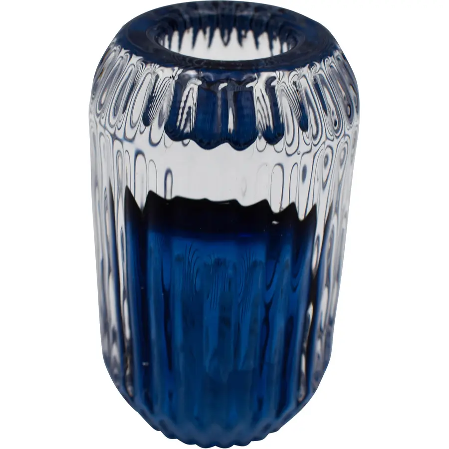 Kerzenständer Urban blau Glas/Holz H 8 cm 1