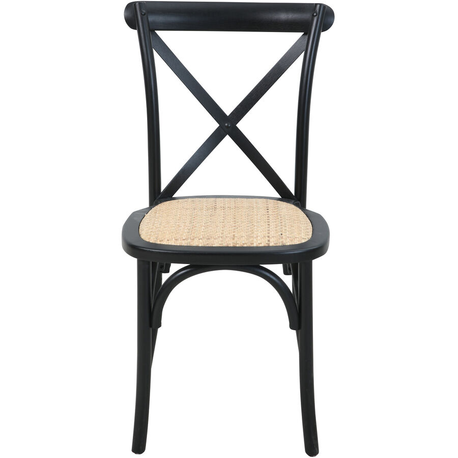Stuhl 2er-Set Kenas Schwarz/Beige Holz/Rattan 48 cm Stapelbar