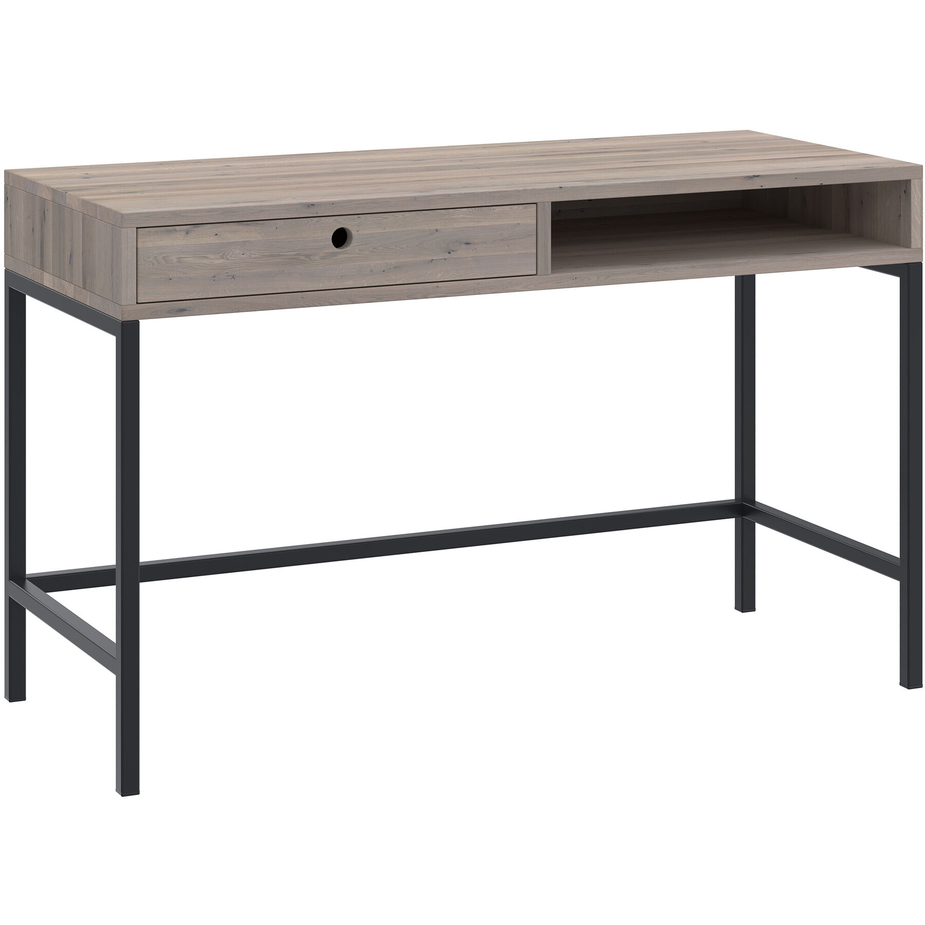 Schreibtisch Holz Werk eiche hell, schwarz Eiche massiv, Metall B 120 T 50 cm