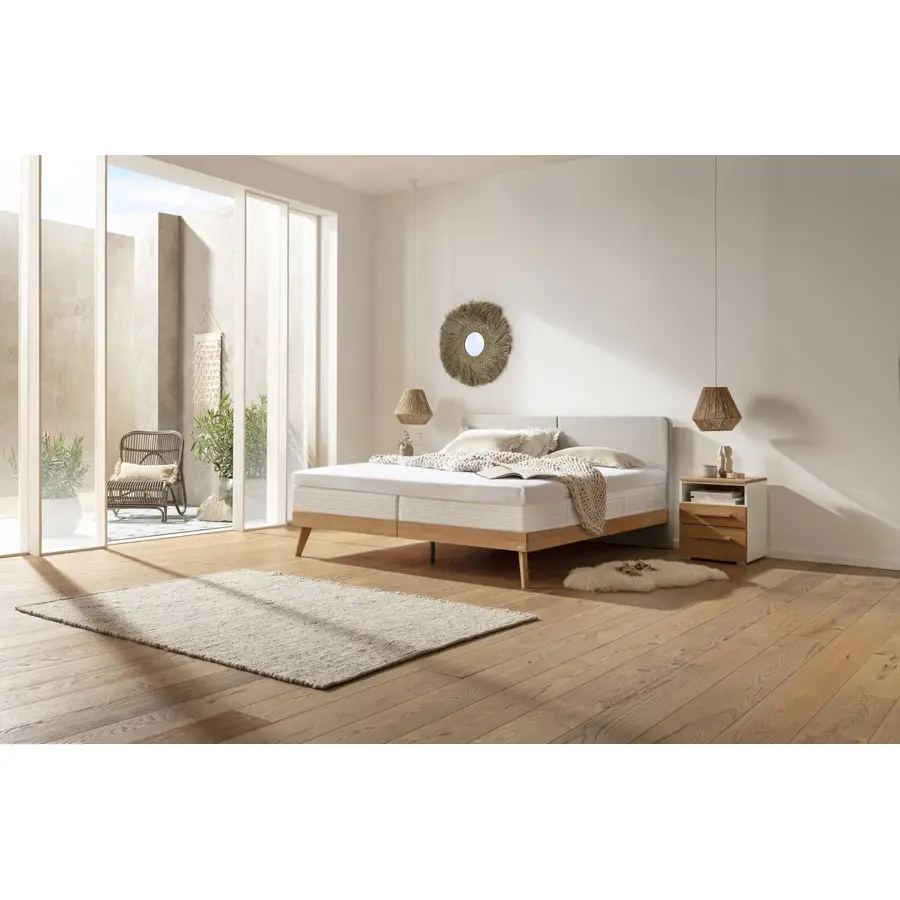 Nachttisch Reinhold Eiche hell, Weiss Holz, MDF Massivholz B 45 H 55 cm