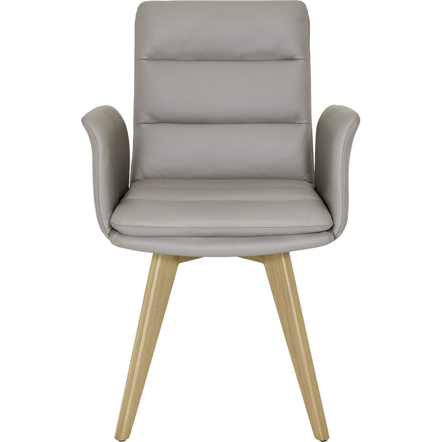 Armlehnstuhl Nadra Grau/Braun Leder/Holz 62 cm – Farbe: grau, braun – Material: Leder, Eiche – Armlehnstuhl