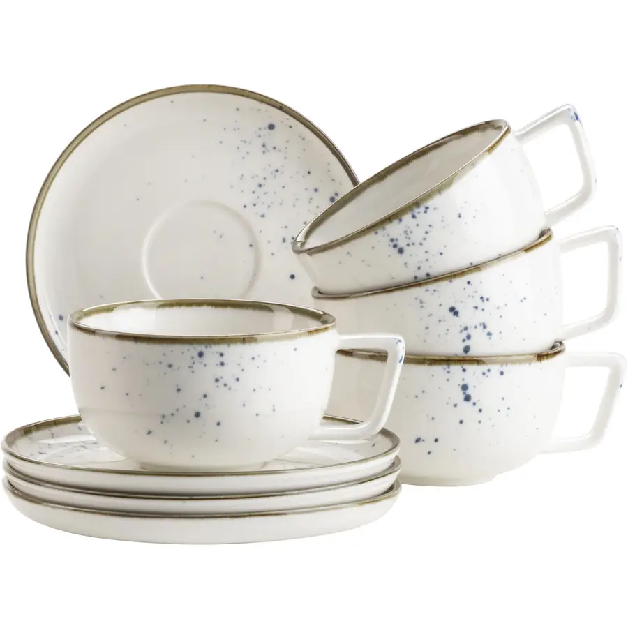 Kaffeetassen-Set Pintar weiss/blau Porzellan