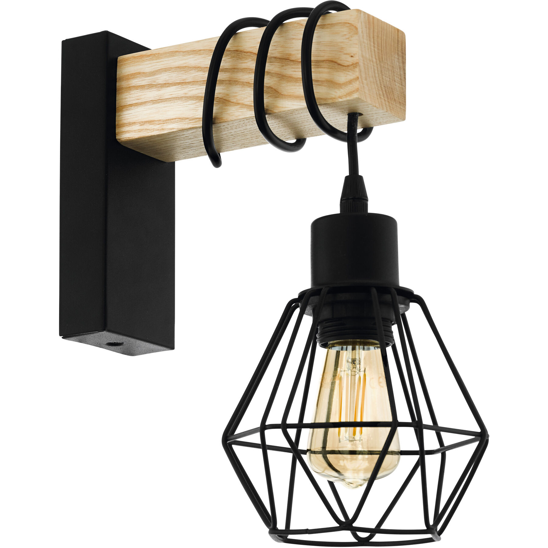 Eglo Wandlampe Townshend 5 Schwarz, braun Holz/Stahl B 24 cm