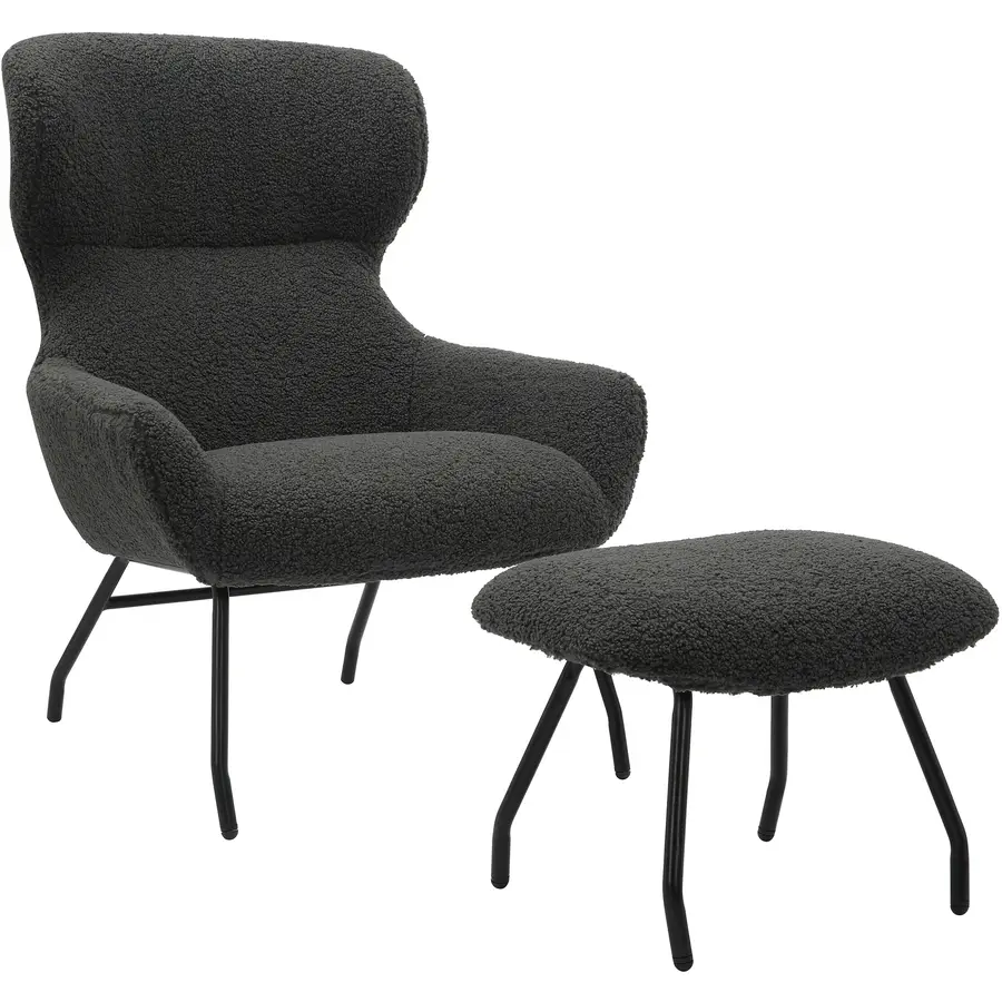 Stilvoller Sessel Idis Teddystoff Anthrazit, Schwrz B 79 cm T 82 cm H 103 cm
