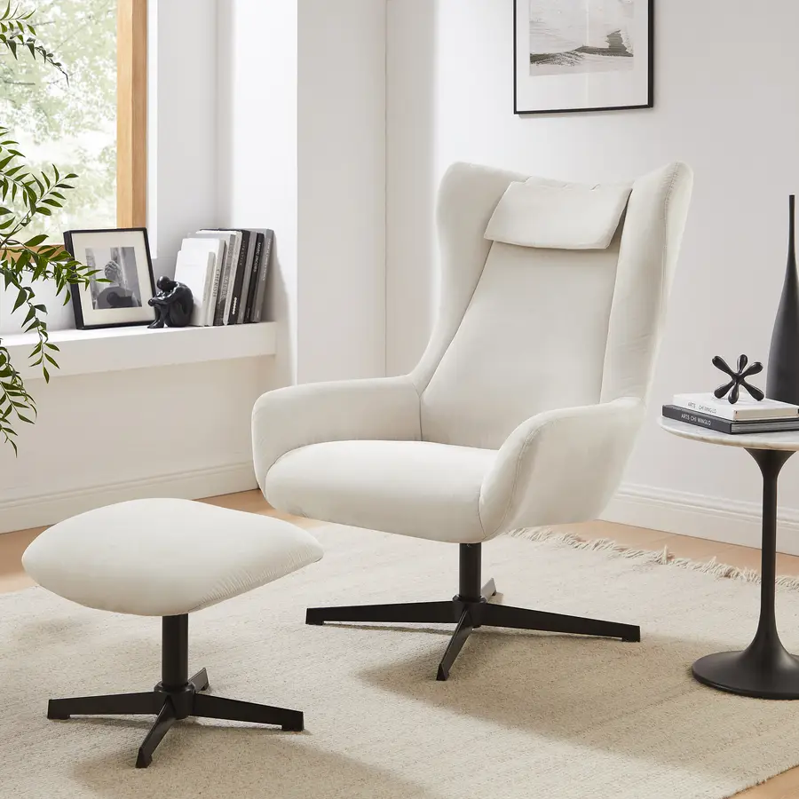 Komfortabler Sessel Idis Stoff Beige, Schwarz drehbar B 82 cm T 85 cm H 106 cm