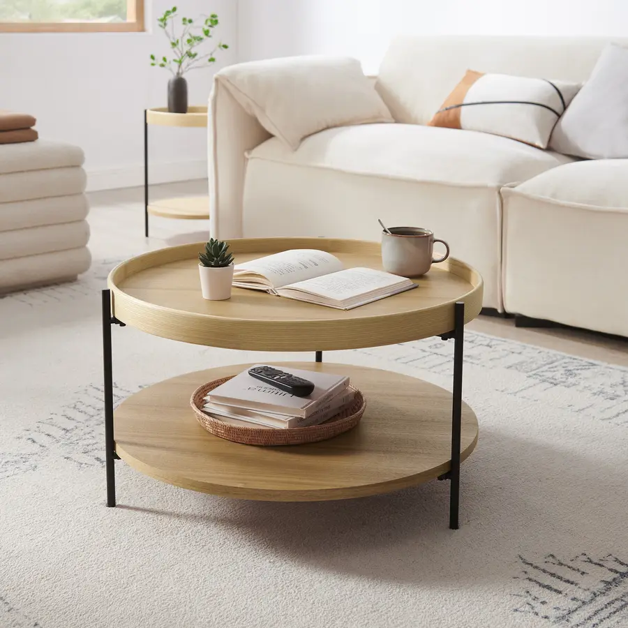 Salontisch Sontalis natur/schwarz Holzfaserplatte (MDF) mit Eschenholzfurnier B 69 T 69 cm