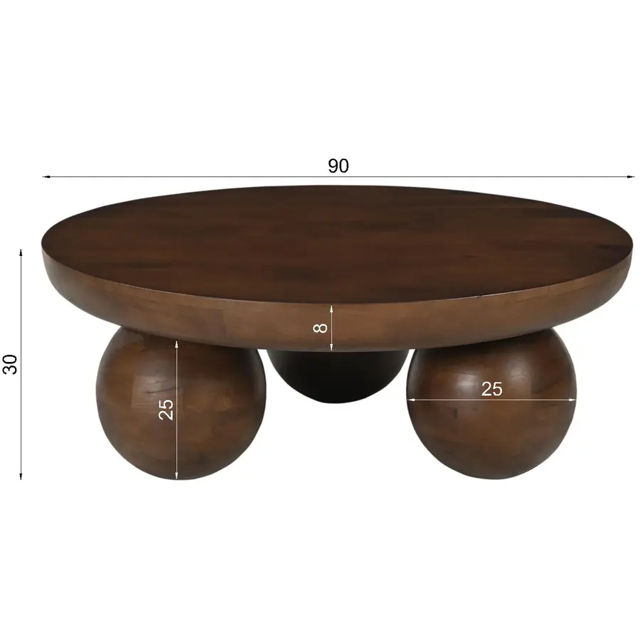 Salontisch Rondo braun Mangoholz massiv Massivholz B 90 T 90 cm
