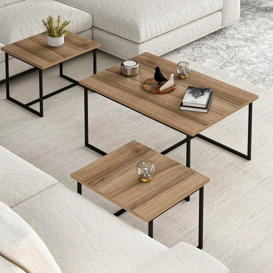 Beistelltisch 3er-Set Yasam Walnuss Melamin B 90 H 42 cm
