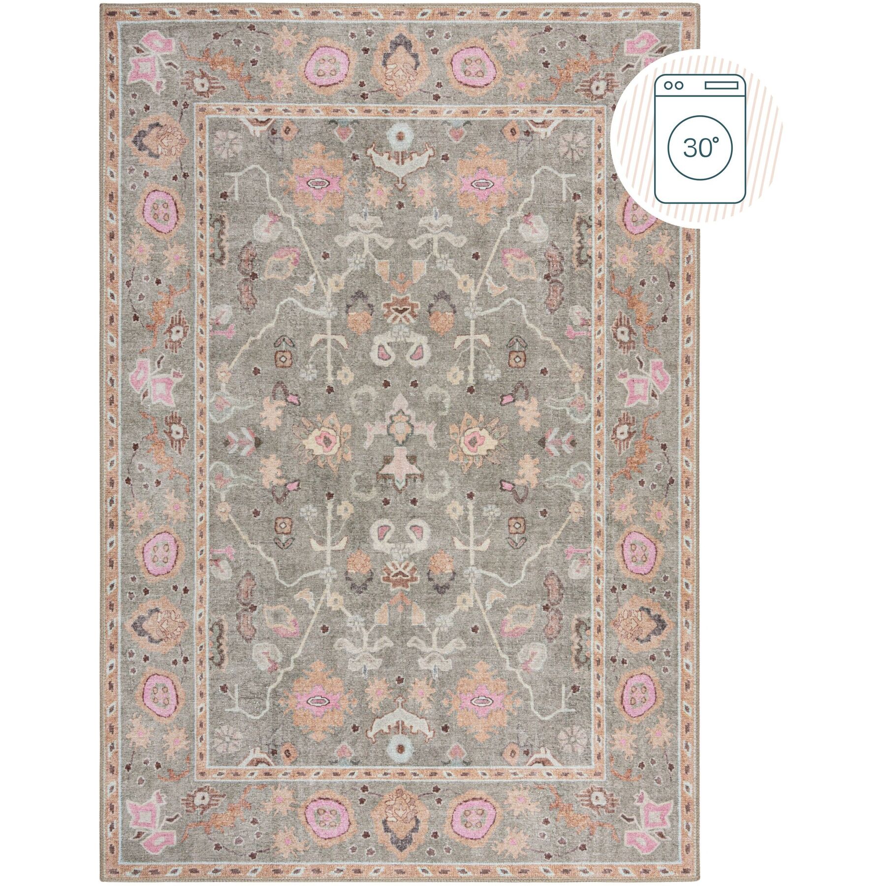Tapis Dyvra rose motif cachemire 152 x 230 cm - Matérial: Polyester - Tapis
