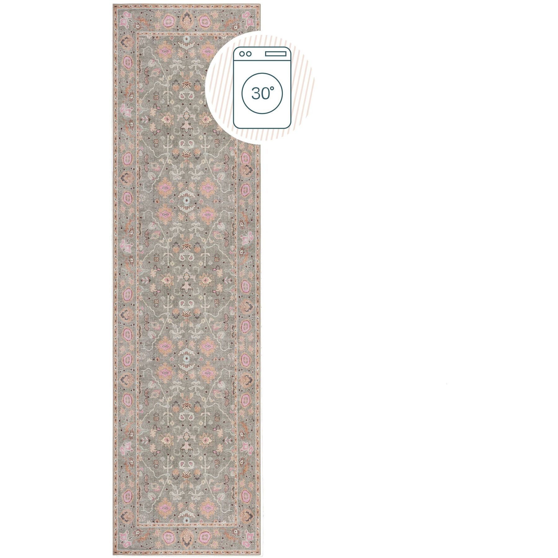 Tapis Dyvra rose motif cachemire 60 x 230 cm - Matérial: Polyester - Tapis