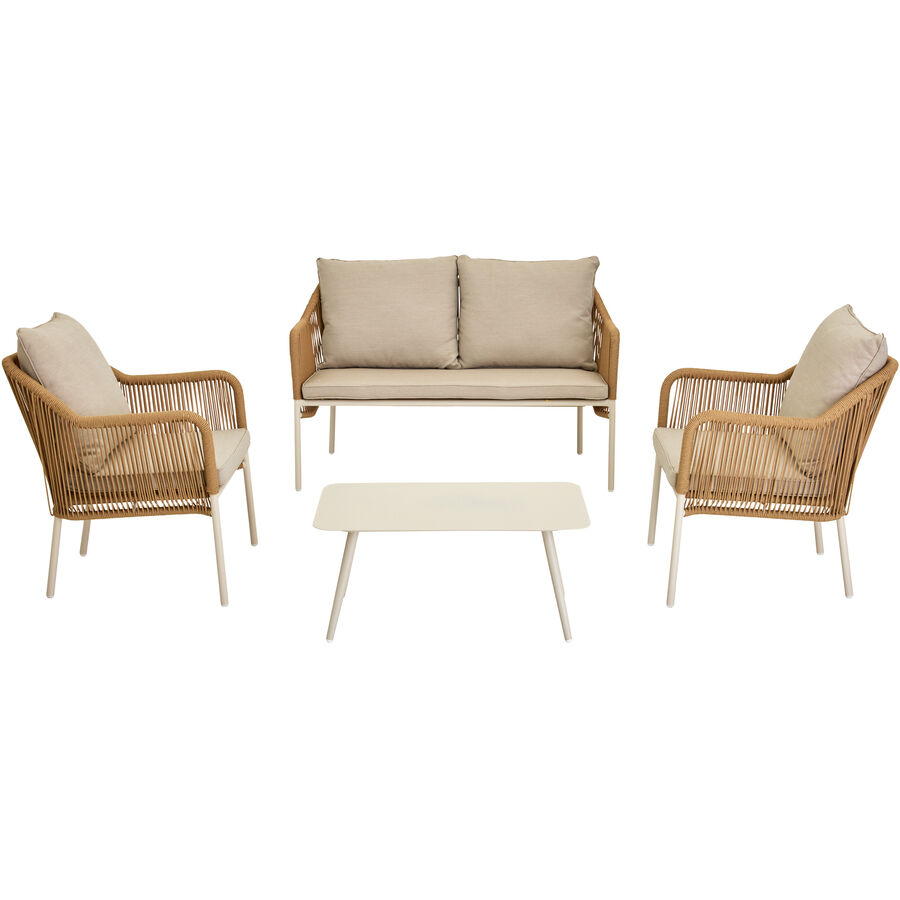 Gartenlounge Liva beige Kunstrattan B 129 T 70 cm