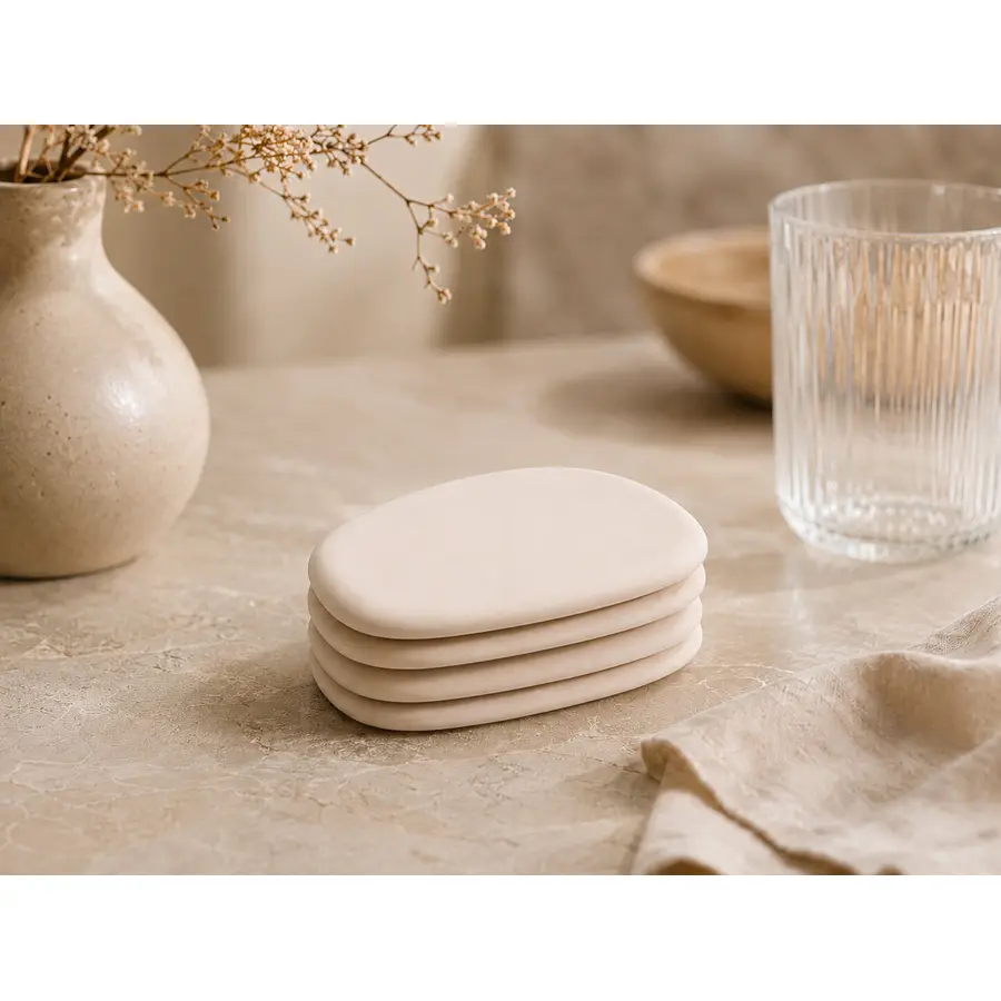 Untersetzer-Set 4-teilig Presents beige Keramik / Kork