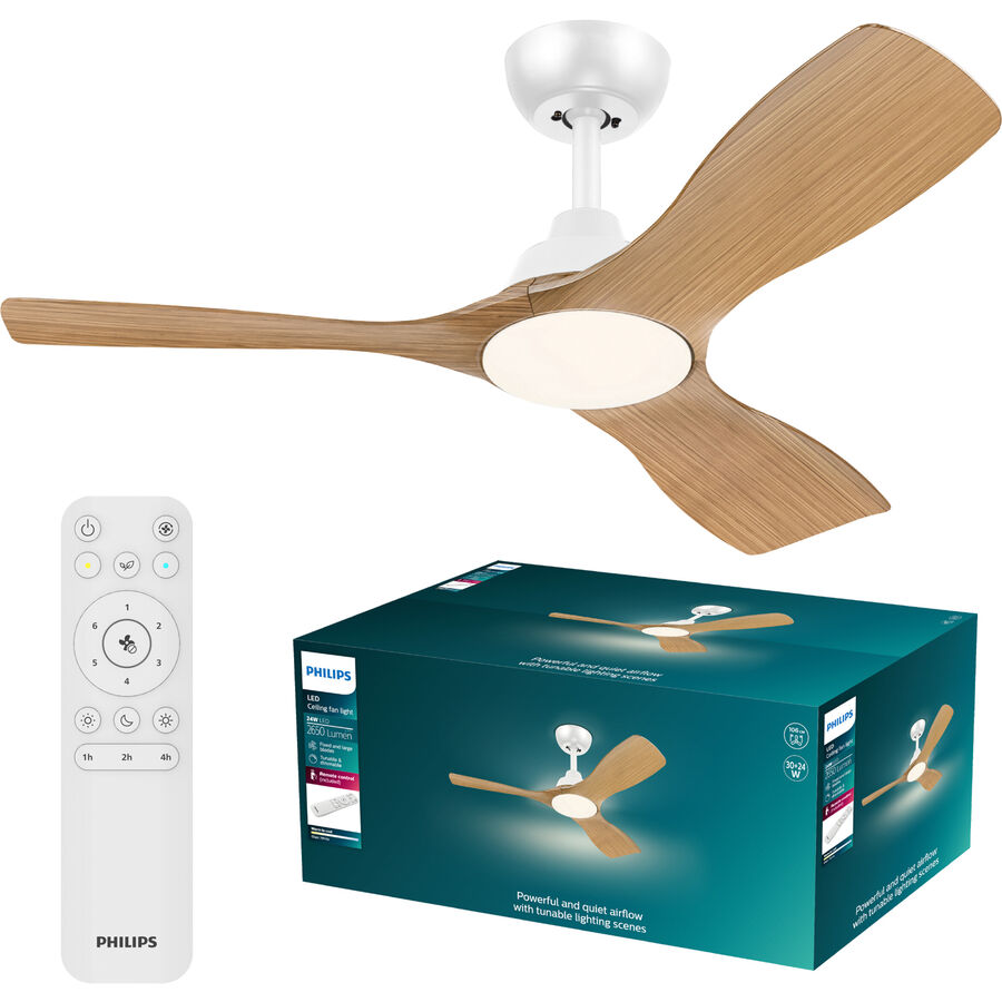 Deckenventilator mit Licht Olas Philips Holz/Metall 30W Ventilator + 24W Deckenlampe