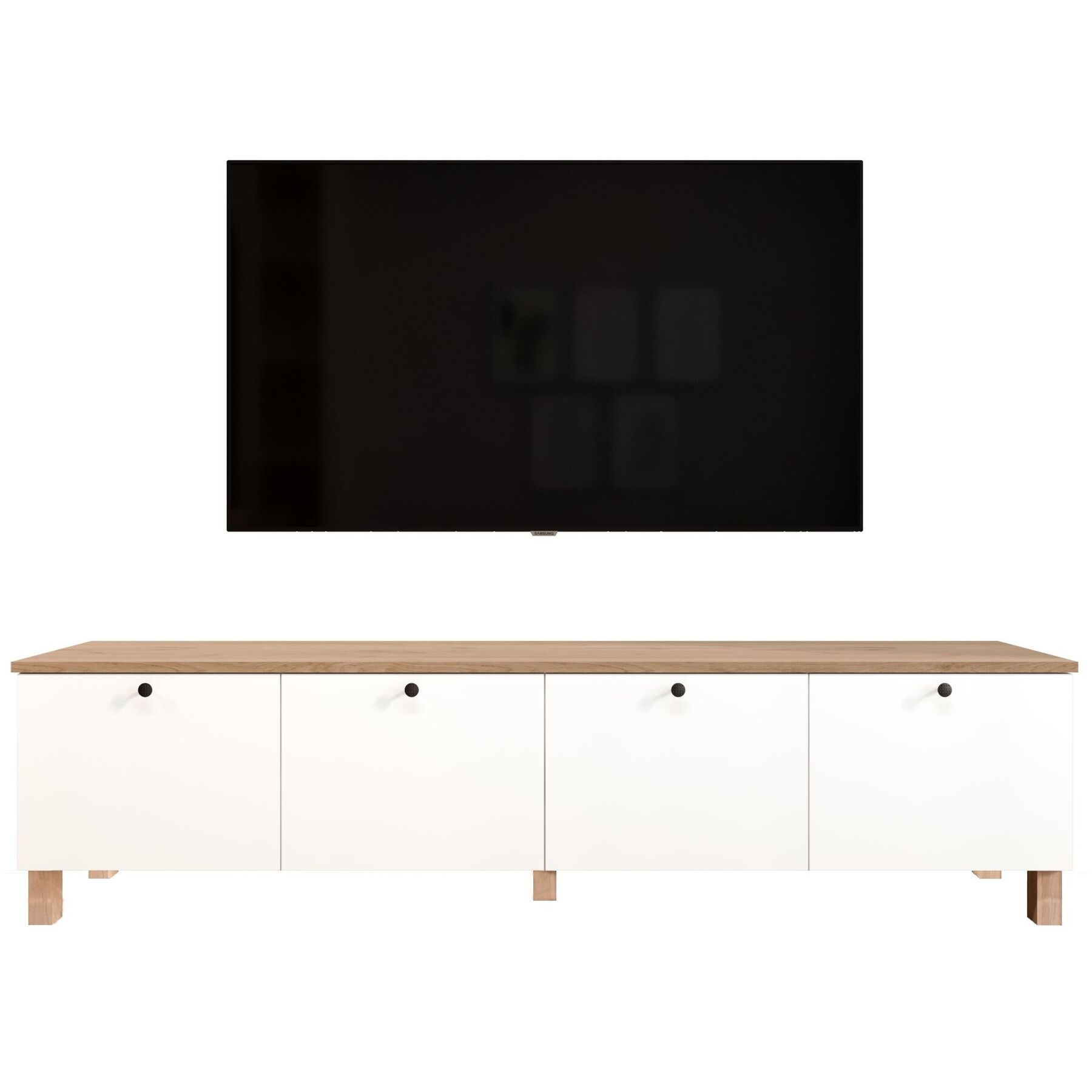 TV-Möbel Georis Weiss/Eiche Holzwerkwerkstoff B 180 cm - TV-Möbel