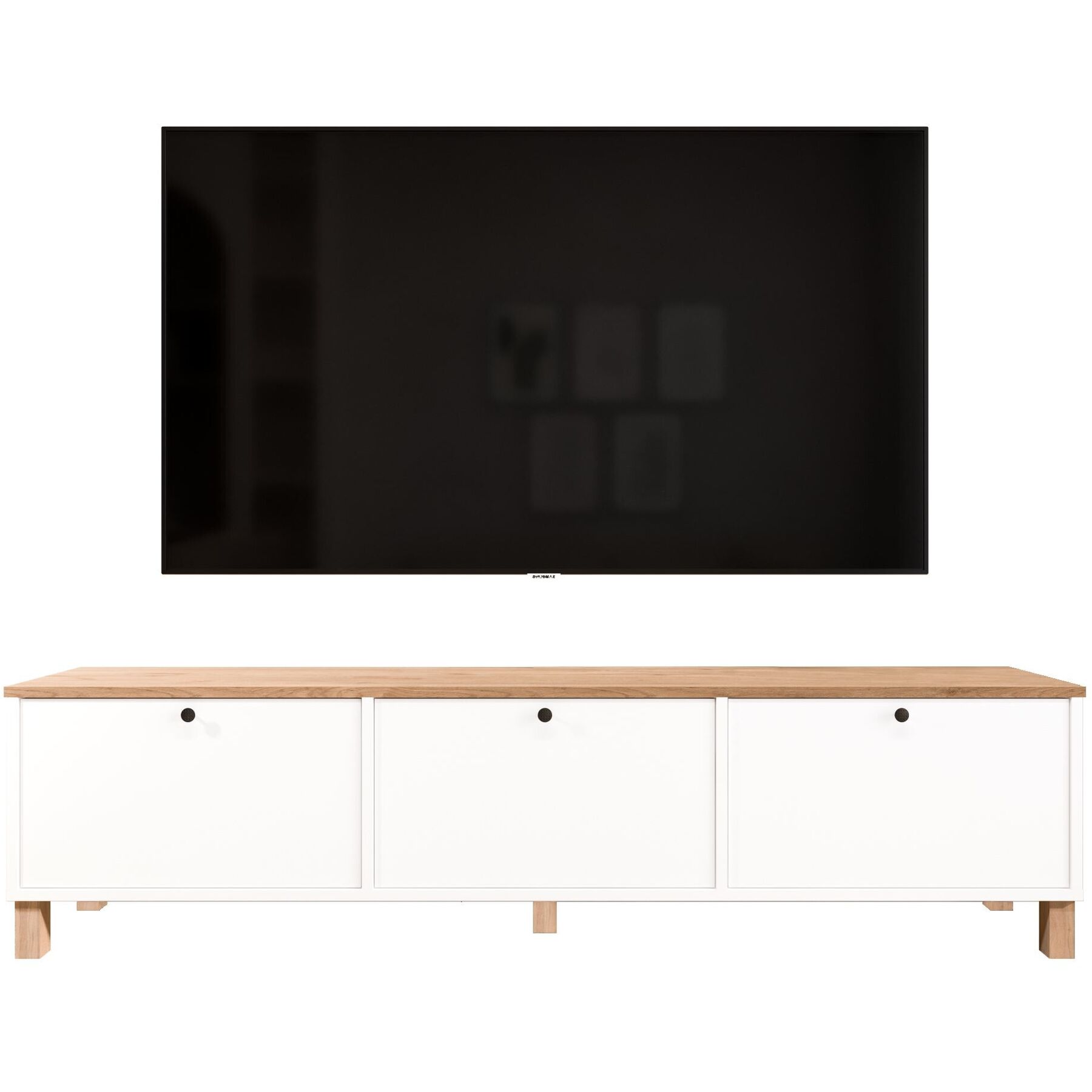 TV-Möbel Georis Weiss/Eiche Holzwerkwerkstoff B 180 cm - TV-Möbel