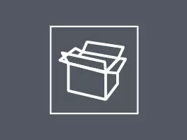 Grauer Hintergrund mit weissem Piktogramm einer weissen offenen Kartonschachtel